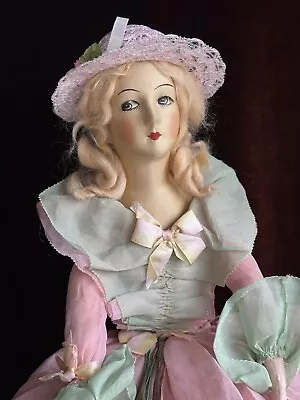 Antique Art Deco 29” French Boudoir Flapper Cloth Face Mask Doll • $190