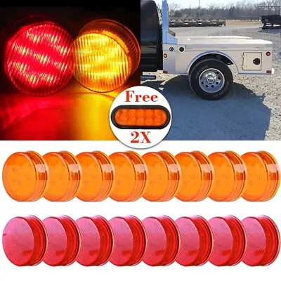 16x Red 2.5  Round Truck Trailer Side Marker In Stripe+Free 6  Stop Tail Light • $47.11