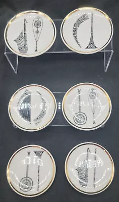 Bucciarelli Coasters Musical Instruments Piero Fornasetti MCM Vtg 6 In Set RARE • $129.99