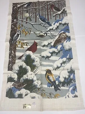 NOS VTG KAY DEE HANDPRINTS Linen Kitchen Tea Hand Towel Winter Snow Birds Owl • $9.99
