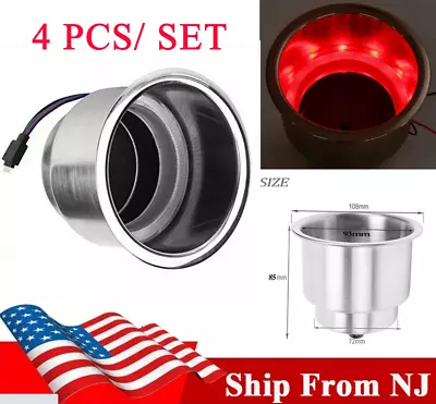 4Pc Car Marine Boat RV Stainless Steel RGB Cup Drink Holders 14LED Lights Remote • $48.59