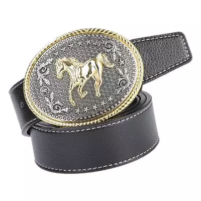 Cowboy Engarved Horse Buckle Tribe Firber Leather Waistband Belt - Black • £11.12