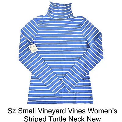Vineyard Vines Size Small Turtleneck Shirt Blue White Stripe Pima Cotton Women’s • $13.99