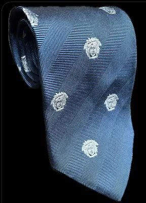 Gianni Versace Mens Silk Tie Medusa Head Embroidery Made In ITALY Blue • $37