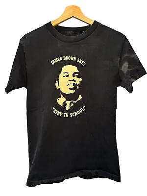 Vintage James Brown  Says Stay In School  Black T-shirt Size Small Rare • $25