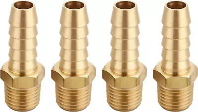 3/8  Barb To 1/4  NPT Air Hose Barb Pipe Fittings Male Threaded Adapter Brass • $11.18