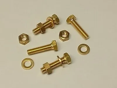 M6- 6mm BRASS SET SCREWS  HEX HEAD  THREADED BOLTS WITH WASHER & NUTS - DIN 933 • £3.25