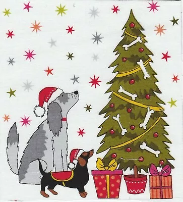 Fabric Picture Panel Christmas Tree Dachshund Humour Dog  13x15cm Quilting Block • £1.55