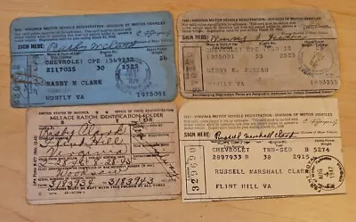 1940s Lot Of 3 Vehicle Car Registrations Virginia & Mileage Ration Card VA VTG • $31.96