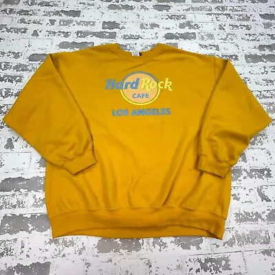Hard Rock Cafe Sweatshirt Men XL Yellow Crew Neck Sweater Los Angelos LA Adult * • $19.91