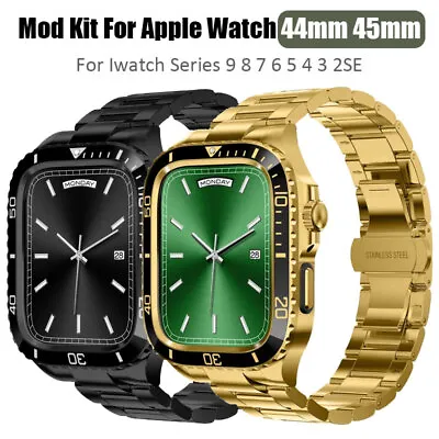Mod Kit Stainless Steel/TPU Band+Metal Case For Apple Watch 9 8 7 6 5 4 44/45mm • $48.99