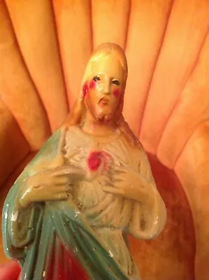 Vintage Sacred Heart Of Jesus Chalkware Catholic 12  Statue Figure • $35.96