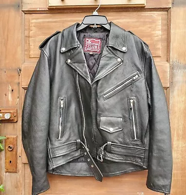 Vintage Classic Black Leather Biker Jacket Punk Rock Motorcycle Sz42 Unisex • $150