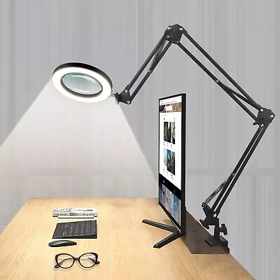 Magnifying Glass Desk Lamp With 3-Section Swing Arm And Big Clamp Magnifying... • $63.59