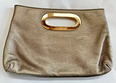 Michael Kors Gold Pebble Leather Clutch Handbag Magnetic Closure Beautiful Bag • $49.95