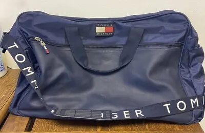 Vintage Tommy Hilfiger Duffle Bag Large Navy Blue Weekender Gym Bag 90'S • $10.99