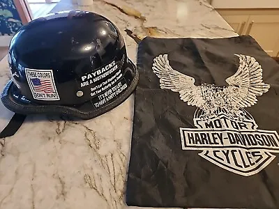 Vtg Motorcycle Black BIKER Half Helmet  Stickers And Harley Bag • $38.88