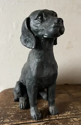 Vintage Sitting Black Labrador Retriever Statue Carved Effect • $13.68