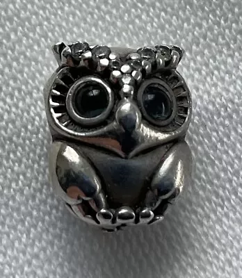 Pandora Silver/Diamanté Owl Slider Charm.Mkd S925 ALE. G.C! • £3