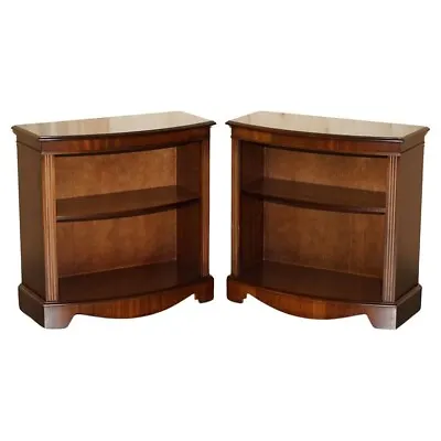 Pair Of Flamed Mahogany Curved Dwarf Open Library Bookcases Adjustable Shelves • $1804.16