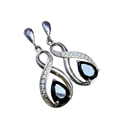 $39.99 • Buy NEW Never Worn! STERLING SILVER Infinity Teardrop Sapphire Dangle Earrings