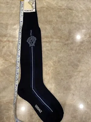 Versace Logo Socks |Navy | Size 9.5/Unisex | 100% Authentic 100% Cotton New • $79