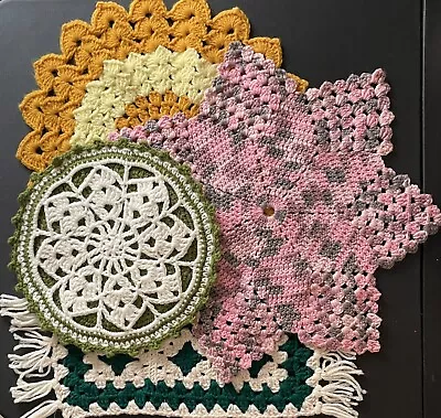 Vintage Large Hand Crocheted Doily Lot Of 4 Retro Table Centerpiece • $16