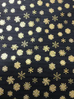 Magical Moments - Metallic Gold Snowflakes Textured Black - Stof Cotton Fabric • $3.15
