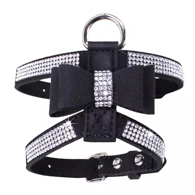 £9.59 • Buy Rhinestone Dog Harness Leather Bow Tie Bling Diamante Collar Crystal Pet Puppy
