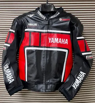 Yamaha Motorbike Original Cowhide Leather Jacket With CE Approved Protections • £160.28