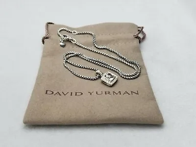 David Yurman Petite Albion Pendant Necklace White Topaz & Diamonds Chain 16-17  • $270