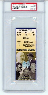 $300 • Buy Tom Brady's 1998 1st College Start Game Ticket Versus Notre Dame Psa Authentic
