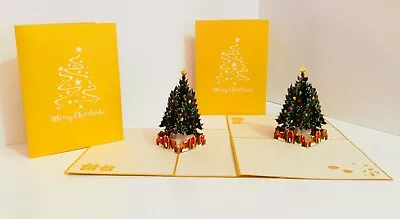 Origami Pop Cards Metallic Gold Merry Christmas Tree 3D Pop Up Greeting Card  • $21.95