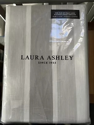 New - Laura Ashley Awning Stripe Blackout Curtains - Lined Dove Grey 88”x 90” • £70