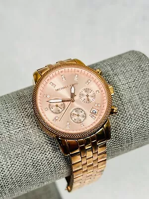 Michael Kors Watch Ritz Chronograph Rose Gold Tone 36mm New Battery • $44.95