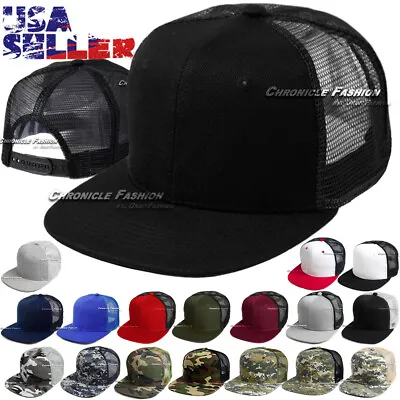Trucker Hat Mesh Baseball Cap Snapback Adjustable Plain Solid Flat Hip Hop Men • $8.75