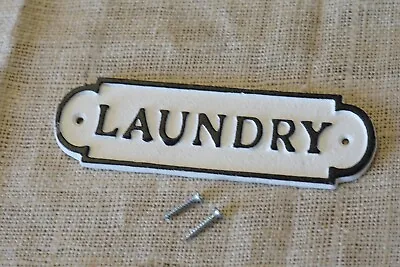 CAST IRON LAUNDRY Room Sign Style Cast Iron Door White & Black W/ SCREWS • £15.19