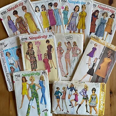 Lot 10 Vintage Sewing Patterns 60s 70s  Hot Pants Wrap Dress Tops Jumpsuit • $24.95