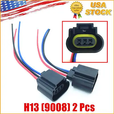 2*H13 9008 Female Socket Car Headlight LED Plug Wire Harness Connector Adapters • $7.79