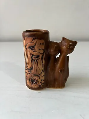 £11.29 • Buy Sarawak Pottery Unusual Small Cat /cats Brown Stem Vase -10cm (H)