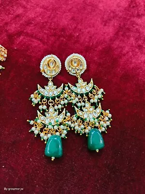 Stone-Studded Green Chandbali Earrings Fashion Meenakari Gold Plated Set Women • $27.89