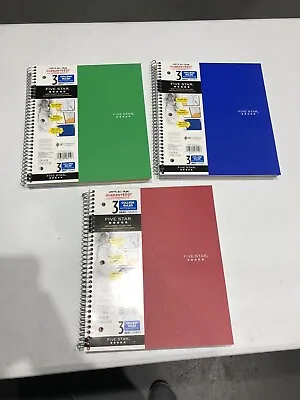 3 New Mead Five Star Spiral 3 Subject Notebooks Green Blue Red Lot Of 3 • $17.99