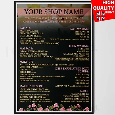 Nail Salon Price List CUSTOM SHOP Personalised POSTER PRINT | A4 A3 A2 A1 A0 |  • £4.99