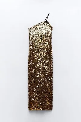 Zara GOLD Sequin Women’s LONG Dress - MEDIUM -New NWT Clothes Shiny • $67.50