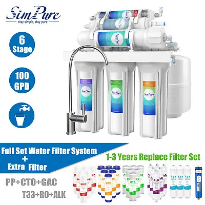 6 Stage 100GPD PH Alkaline Reverse Osmosis Drinking Water Filter System Purifier • $25.99