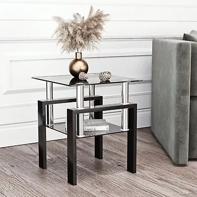 Modern Set Of 2 Coffee Table Tempered Glass Tea Table Square Table End Table • $70.99