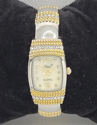 Ladies Vivani Stunning Paved Silver Gold Tone MoP Dial Cuff Bracelet Watch J2 • $16.99