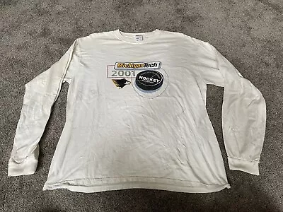 Vintage 2001 Michigan Tech Hockey Tournament  T Shirt Long Sleeve White Made USA • $25