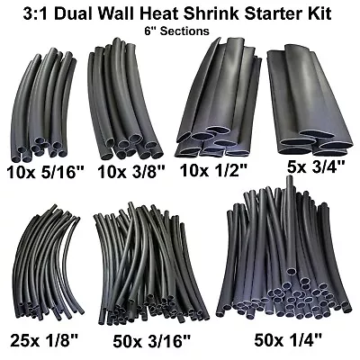 3:1 Heat Shrink Tubing Adhesive Dual Wall Starter Kit - 160 Pieces - 6  Sections • $43.99