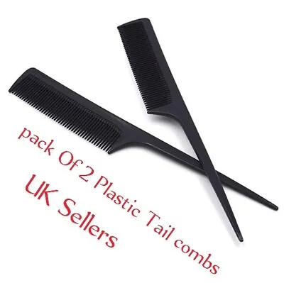 2X Black Professional Hairdressing Plastic Tail Hair Toothed Comb • £2.99